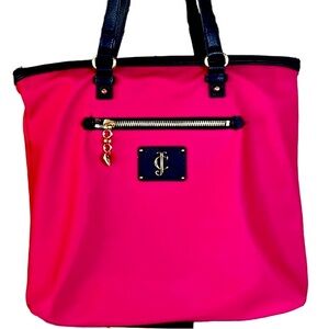 JUICY COUTURE Large Pink Navy Zip Top Tote Bag Feminine Chic Everyday Travel